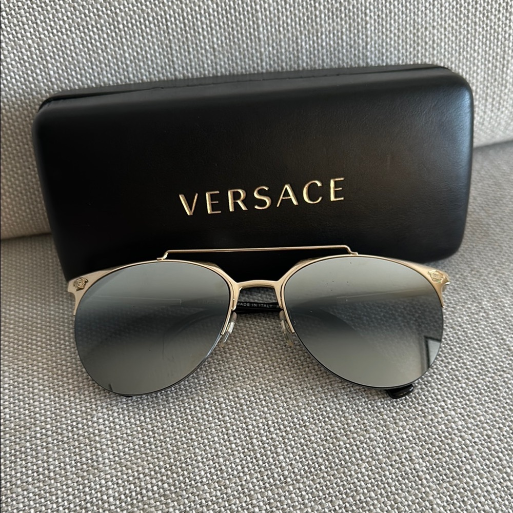 Versace Gold Gray Mirror Aviator Sunglasses